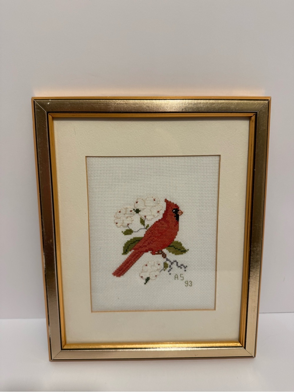 Vintage Cross Stitch “Northern Cardinal” Framed Art Work 11” X 11”